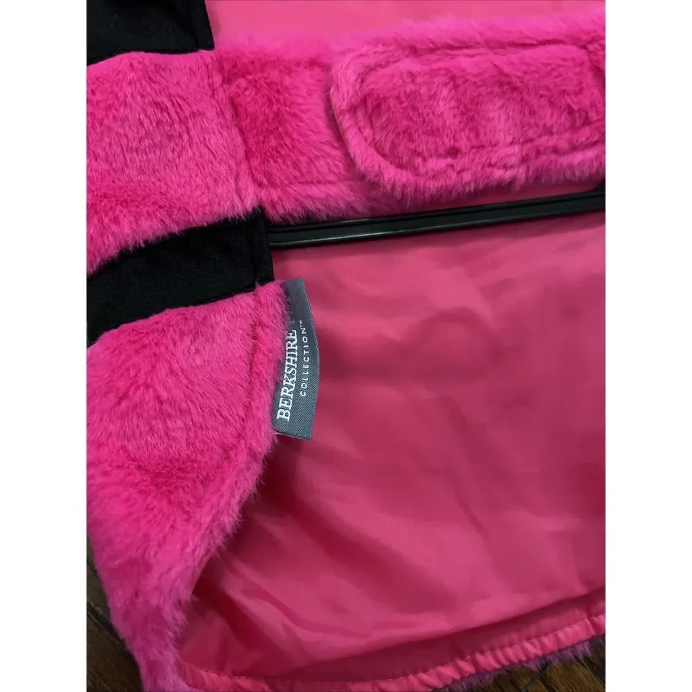 Berkshire Pet Pink‎ Black V Striped Faux Fur Dog Coat Satin Lined Medium